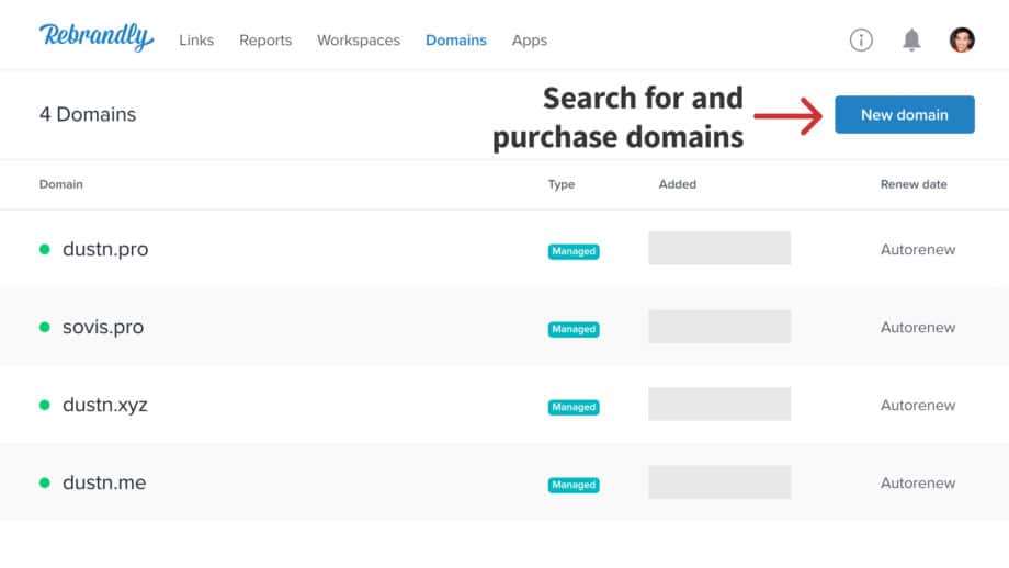 buy and manage short domains in rebrandly