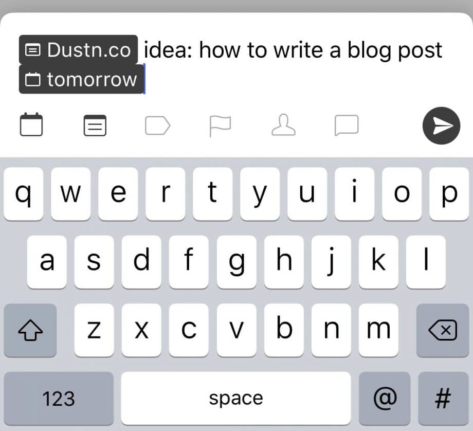 Screenshot of Todoist creating a task for how to write a blog