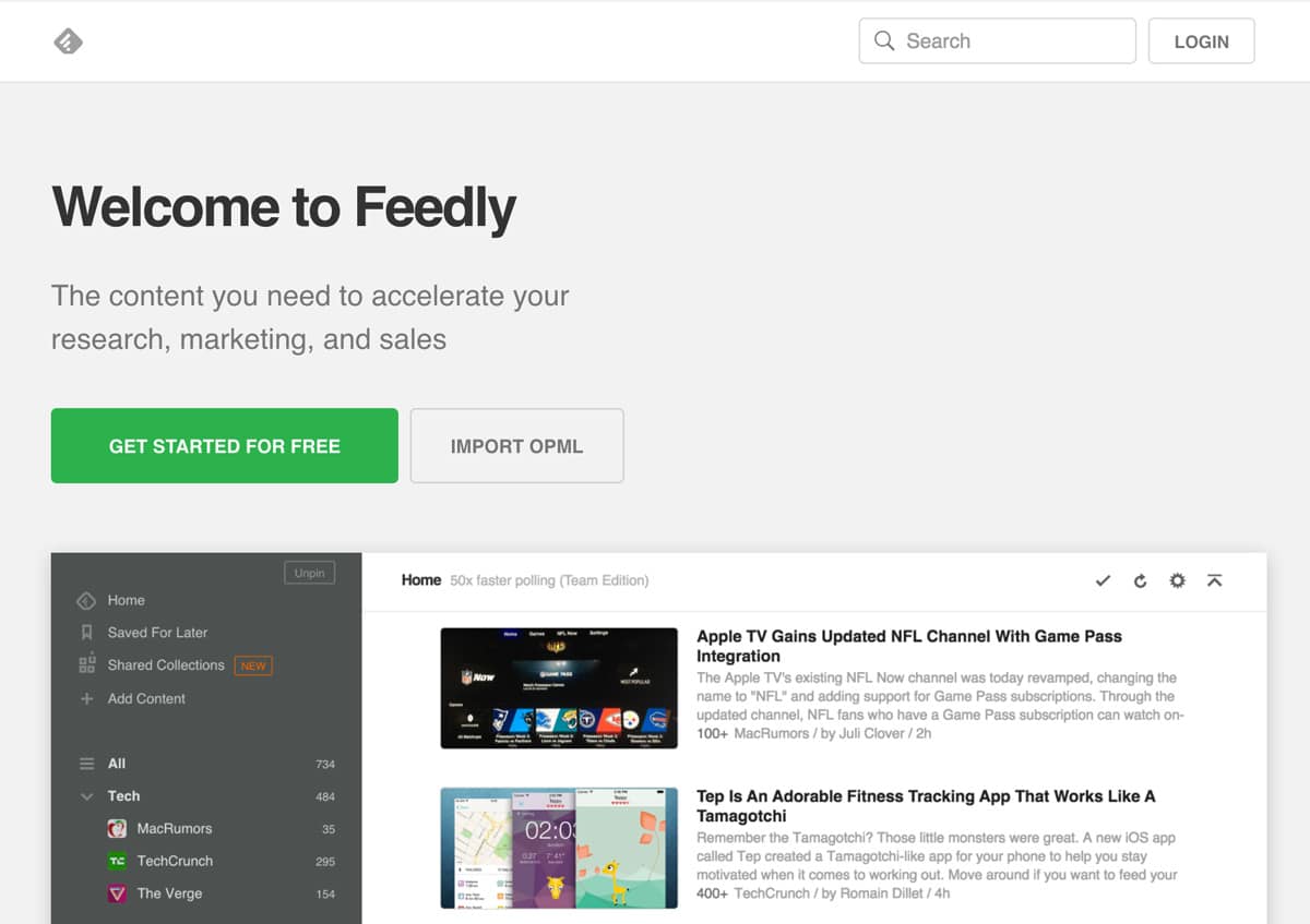 feedly homepage
