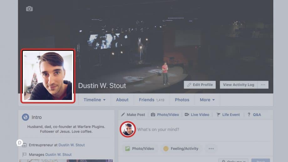 facebook profile screenshot with photo highlighted