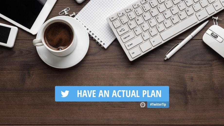 desk with keyboard, coffee, notepad and how to use twitter tip