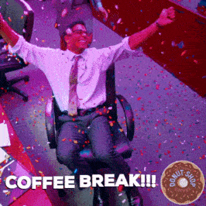 man spinning in chair for coffee break