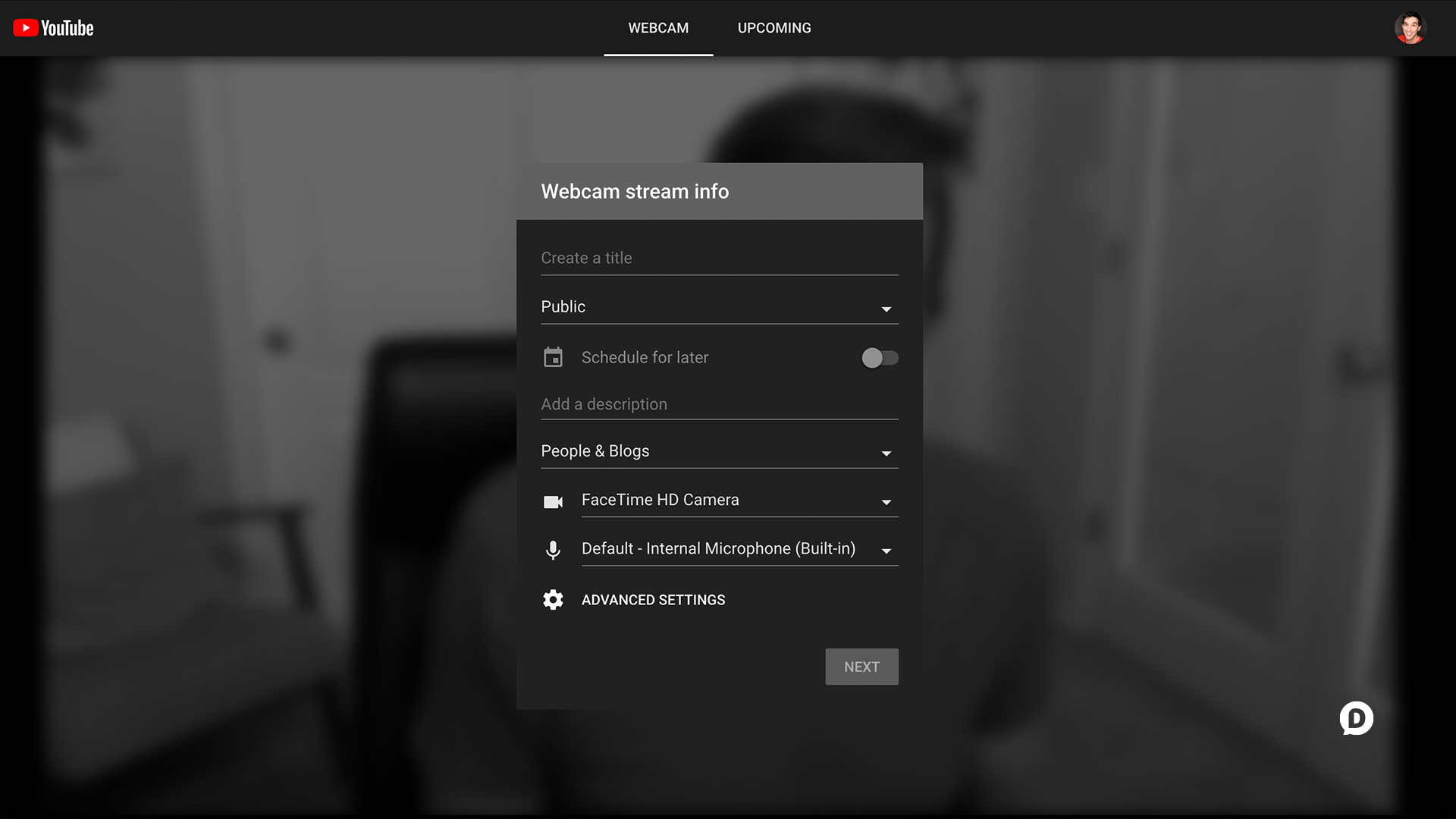 YouTube Live Streaming screenshot more options