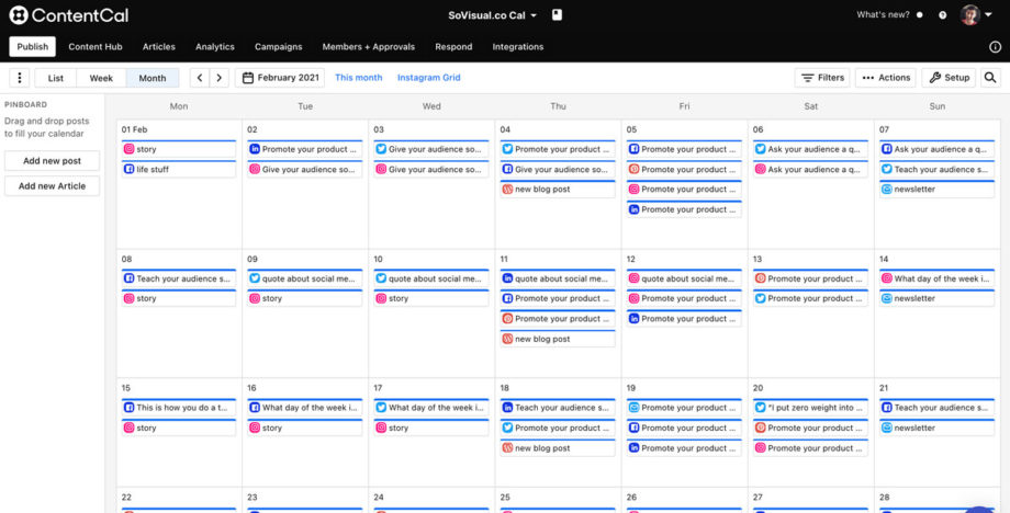 content calendar with posts planned out