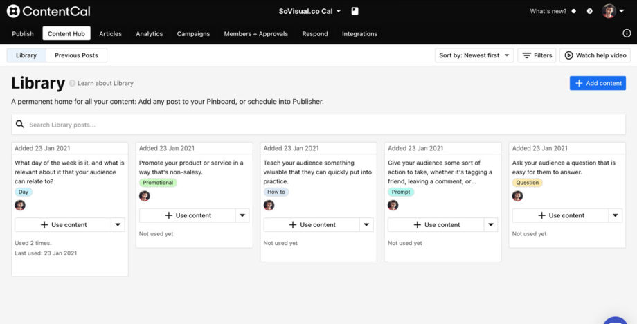 contentcal content hub screenshot