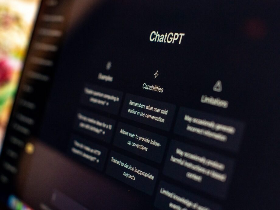 closeup of a laptop screen showing the ChatGPT interface